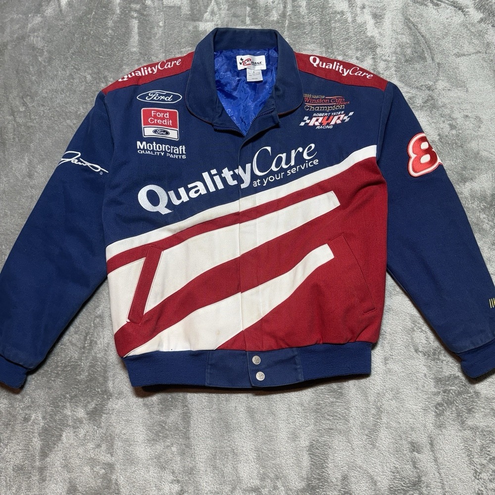 Vintage NASCAR Ford Racing Jacket 90s Quality Care Dale Jarett Men's Size Small